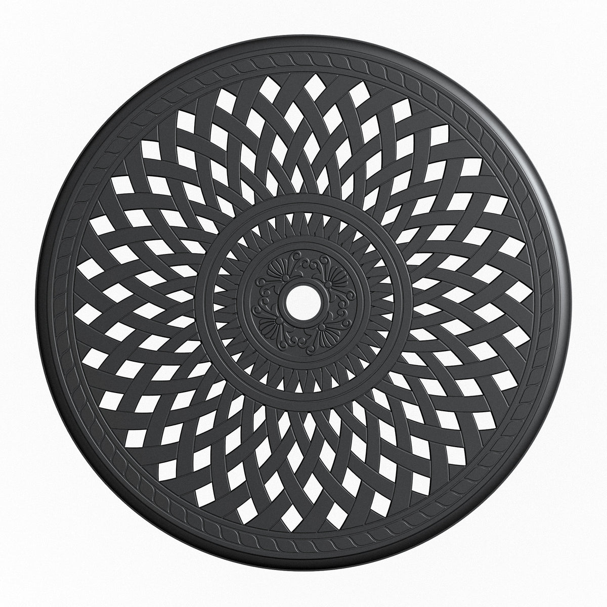30” Black Aluminum Patio Dining Table with Umbrella Hole