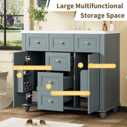 36-Inch Blue Bathroom Vanity with Resin Sink and Drawers