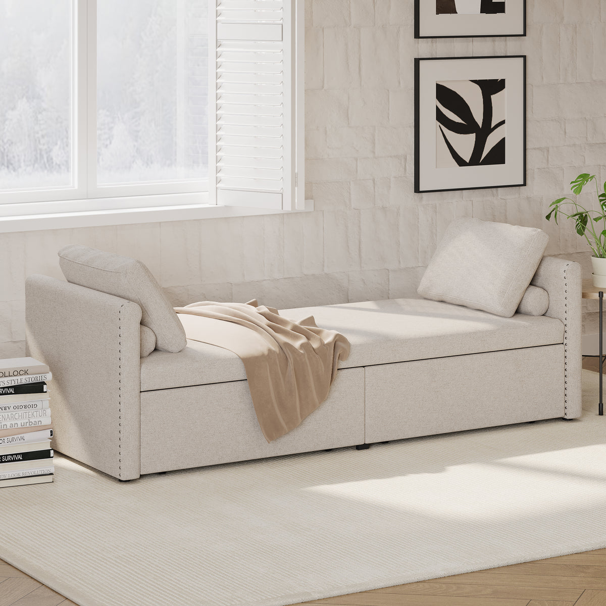 Linen Reclining Chaise Lounge – Beige