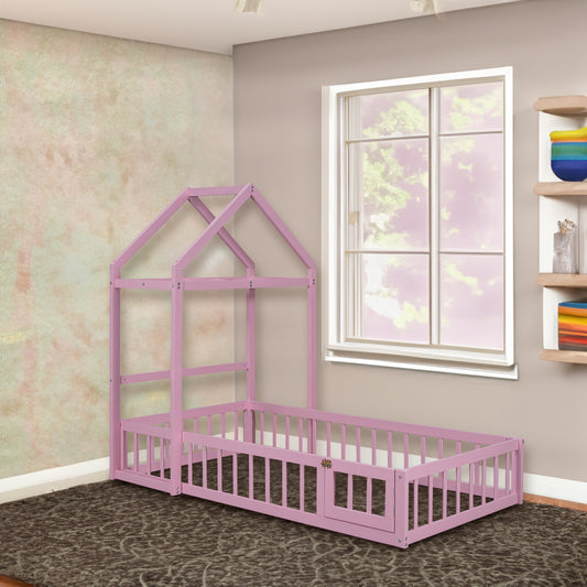 Twin Children’s Bed with Rack Pink
