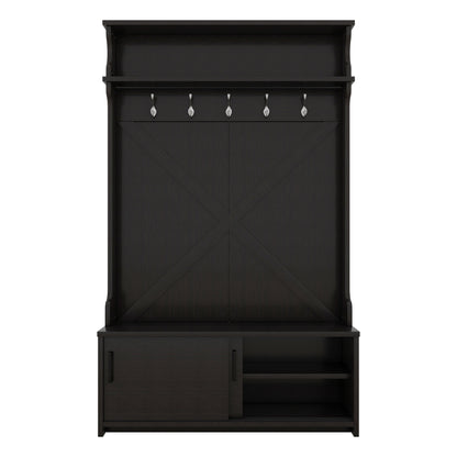 Hall Tree with Sliding Door and Hooks Black