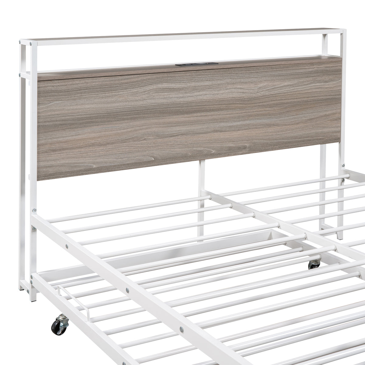 Full Metal Platform Bed with USB Ports White
