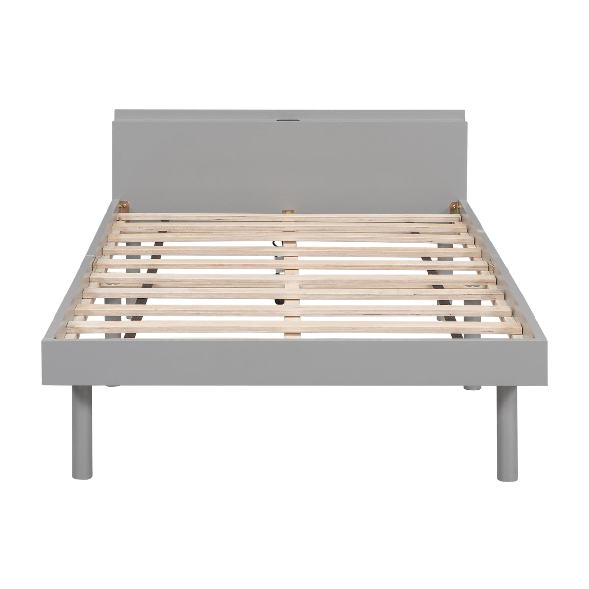 Twin Platform Bed with USB Ports Gray Finish