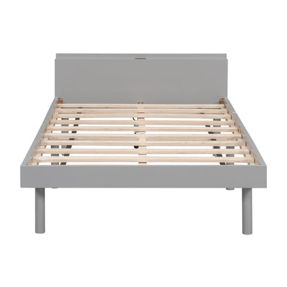Twin Platform Bed with USB Ports Gray Finish
