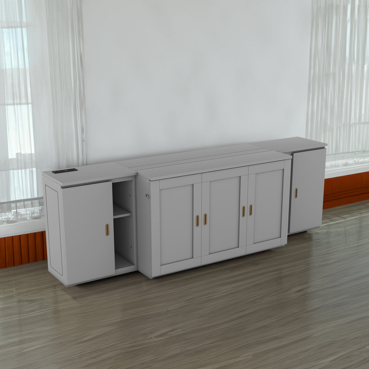 Full Murphy Bed with Shelves Gray
