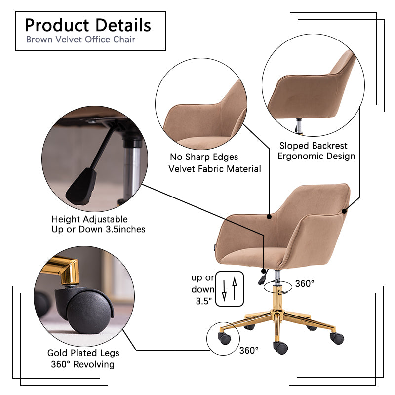 Velvet Executive Swivel Office Chair – Coffee Brown