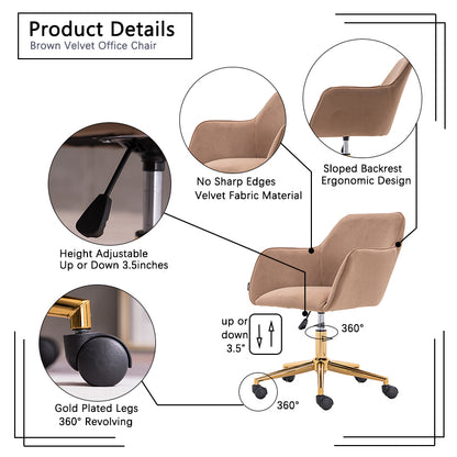 Velvet Executive Swivel Office Chair – Coffee Brown