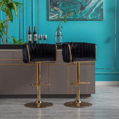 Velvet Bar Stool Set (2 pcs) – Black Finish