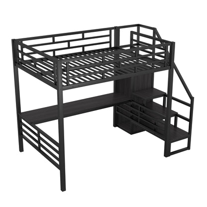 Full Metal Loft Bed with Desk Black