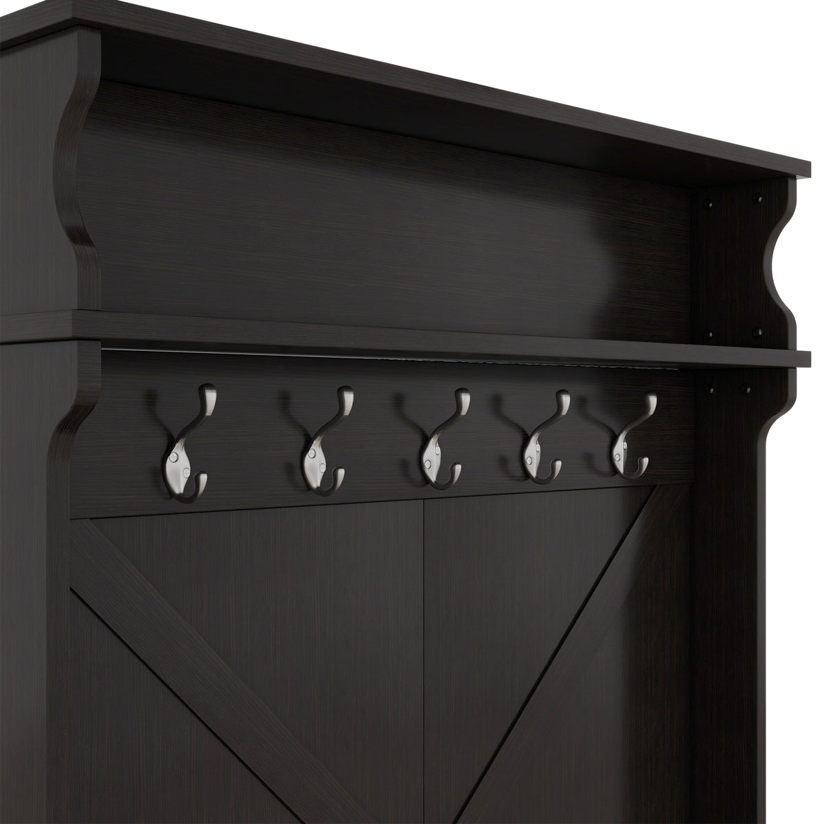 Hall Tree with Sliding Door and Hooks Black