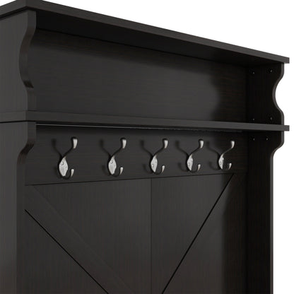 Hall Tree with Sliding Door and Hooks Black