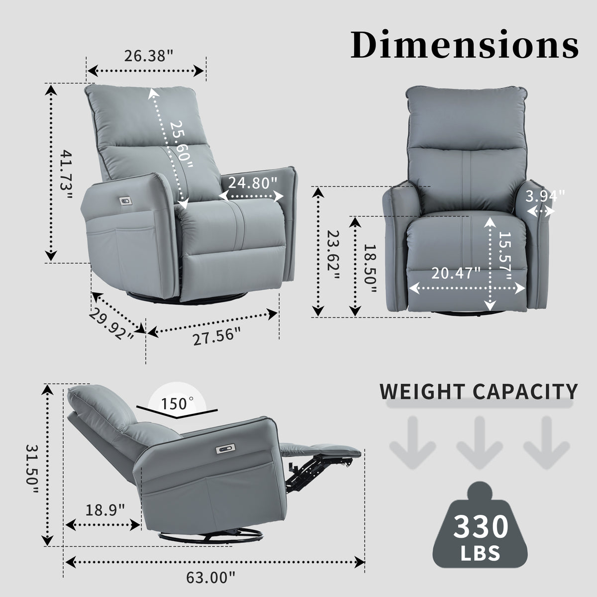Electric Swivel Rocking Chair Blue Gray