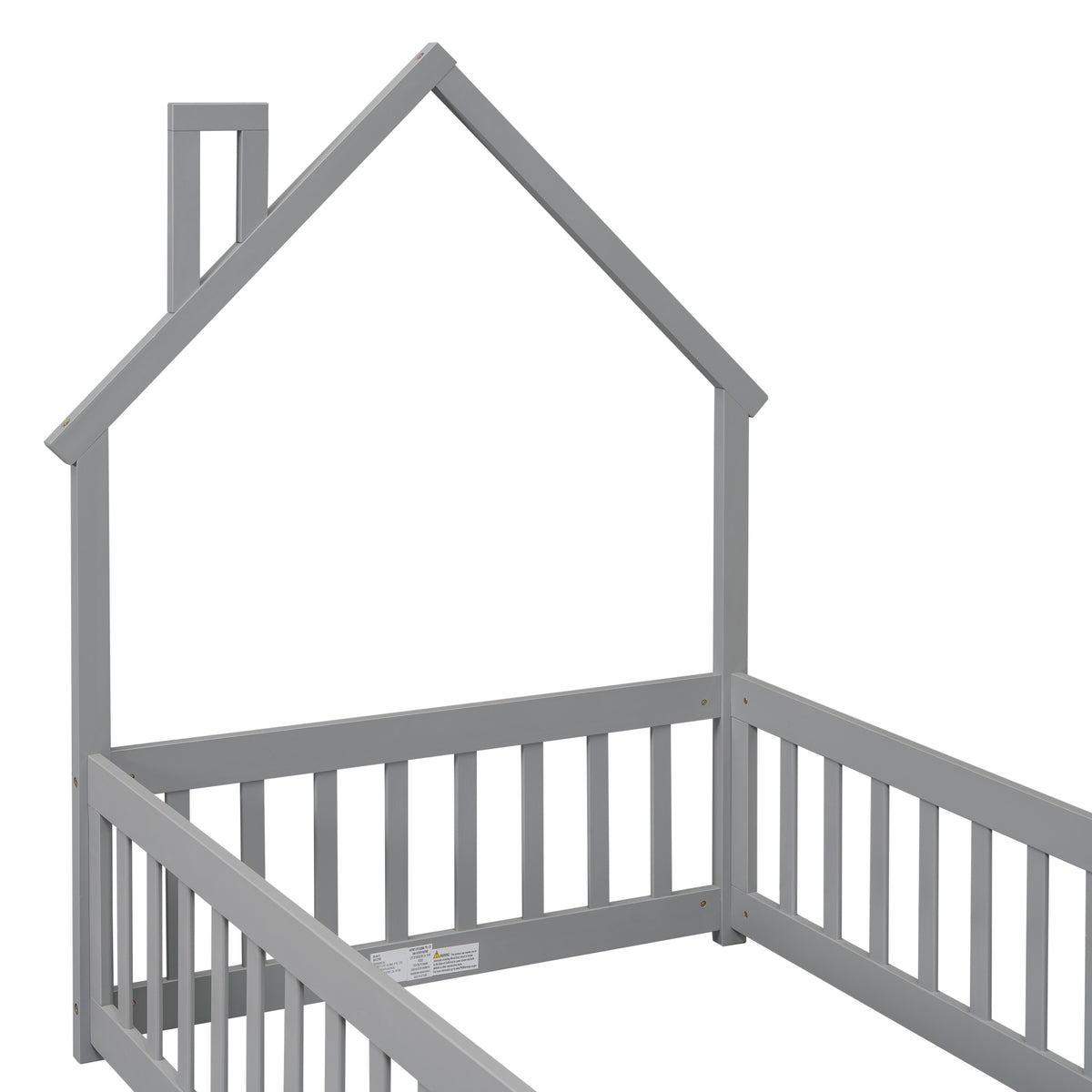 Twin House Bed with Fence Gray