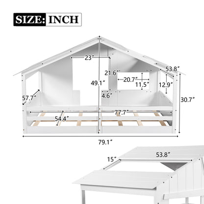 Full Wood Bed with Roof Frame White