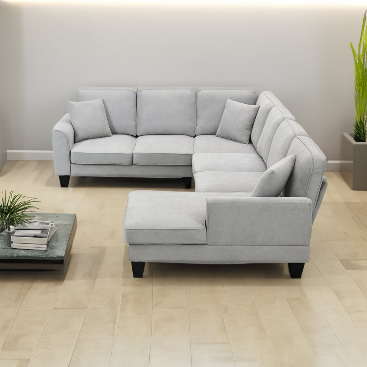 Modern U-Shape Sectional Sofa Light Gray