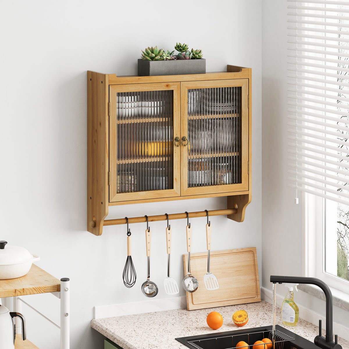 Retro Wood Double Door Kitchen Cabinet with Storage
