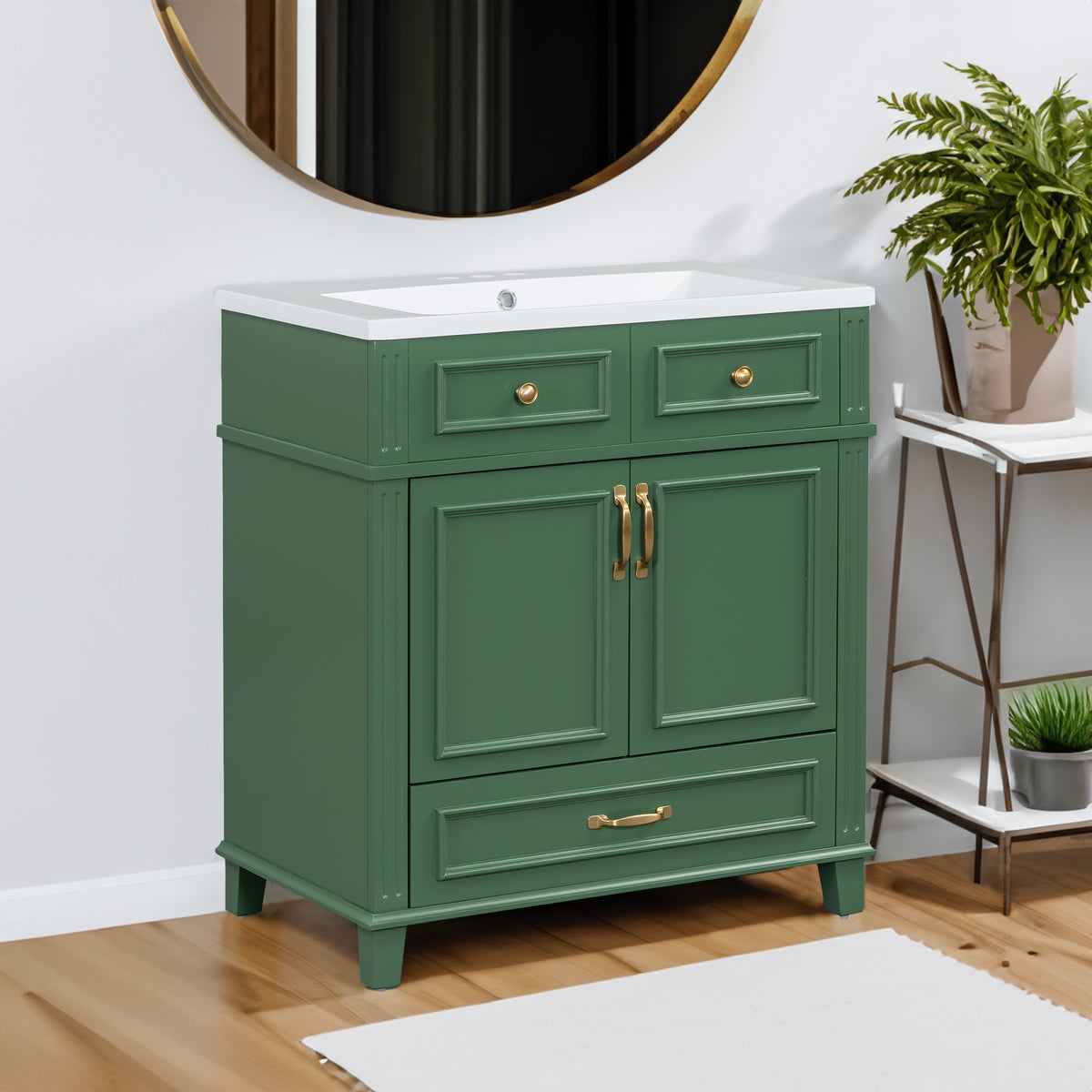 30-Inch Solid Wood Bathroom Vanity with Sink Green