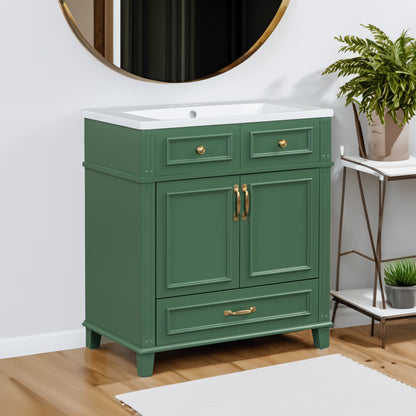 30-Inch Solid Wood Bathroom Vanity with Sink Green