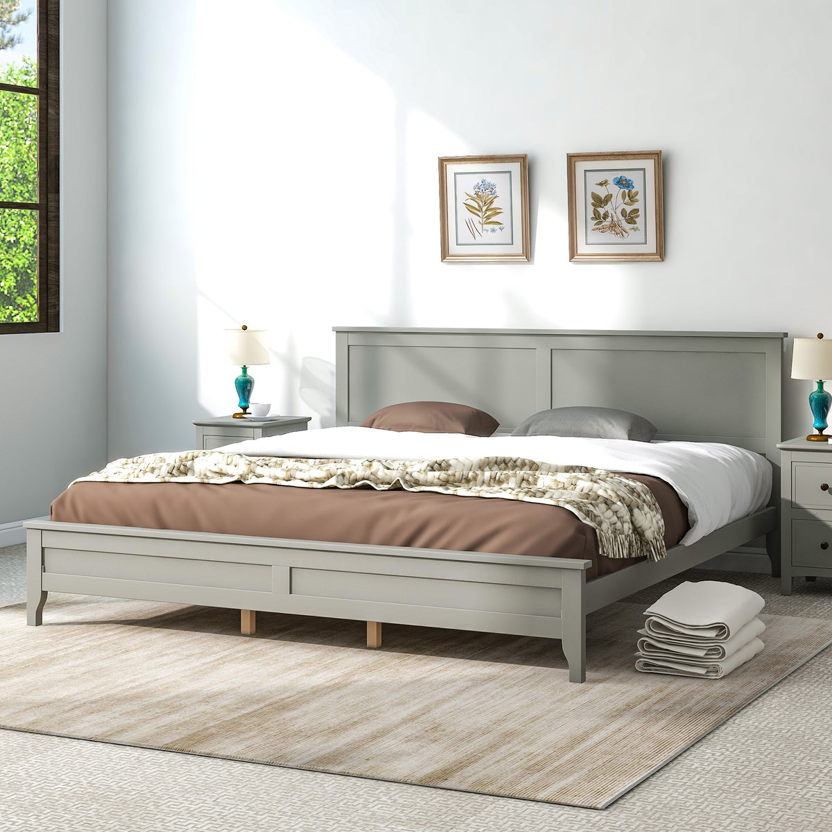 Gray Platform Bed King