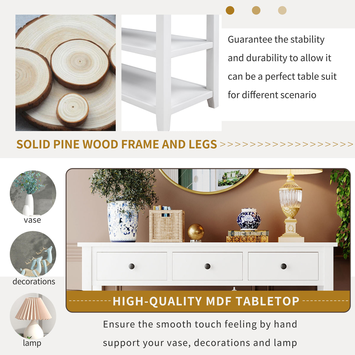 Antique White Console Table – Dual Shelves