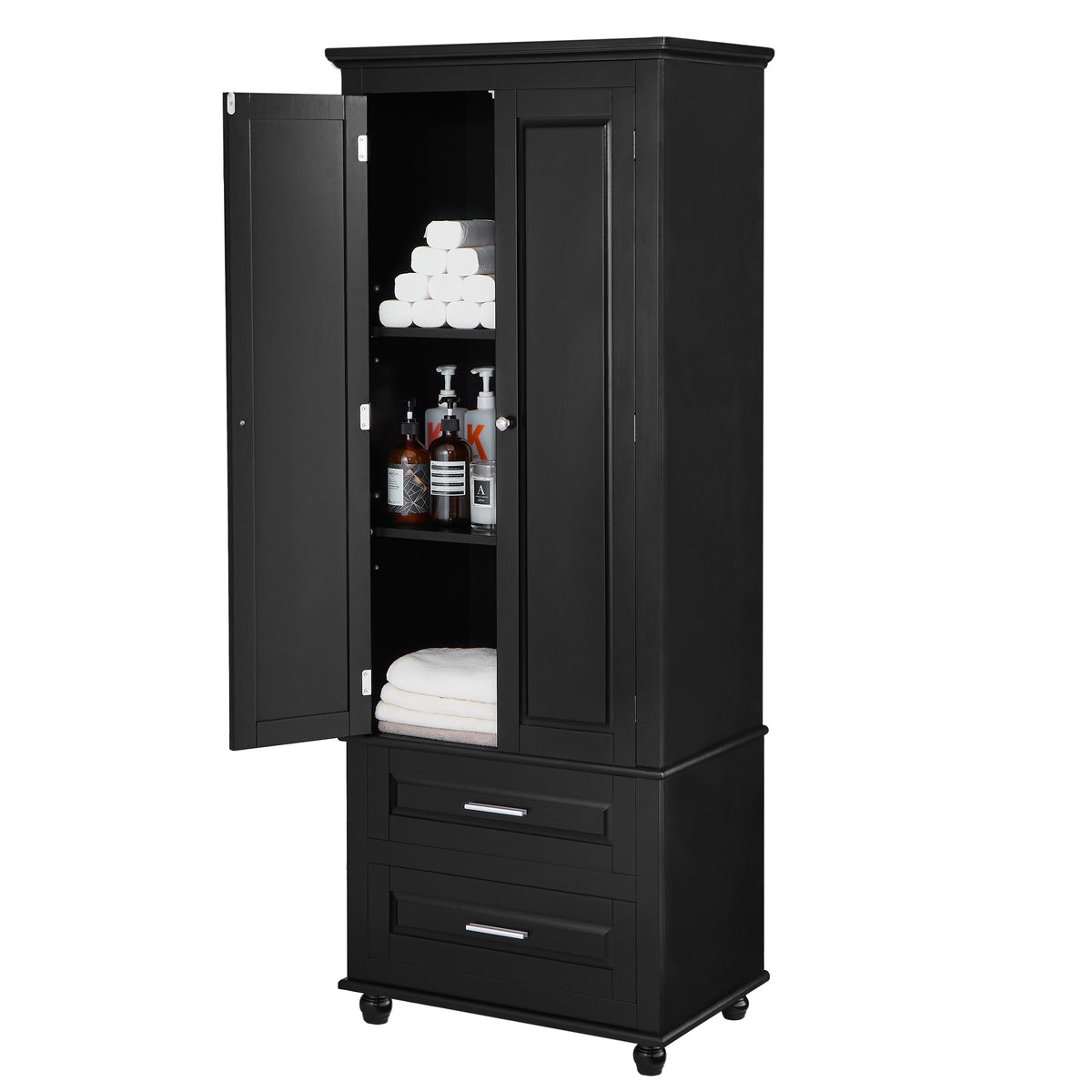 Tall Black Storage Cabinet with Drawers