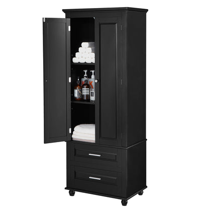 Tall Black Storage Cabinet with Drawers
