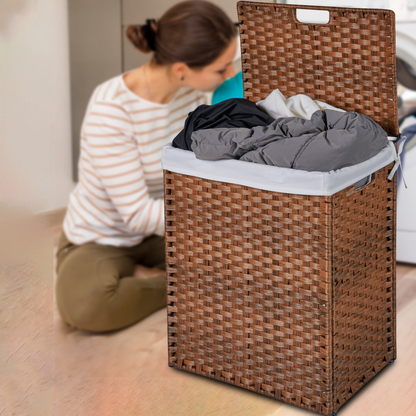 Brown Laundry Hamper with Lid and 2 Removable Bags