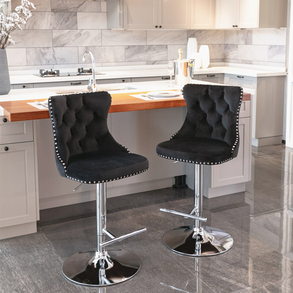 Modern Chrome Bar Stool Set (2 pcs) – Black