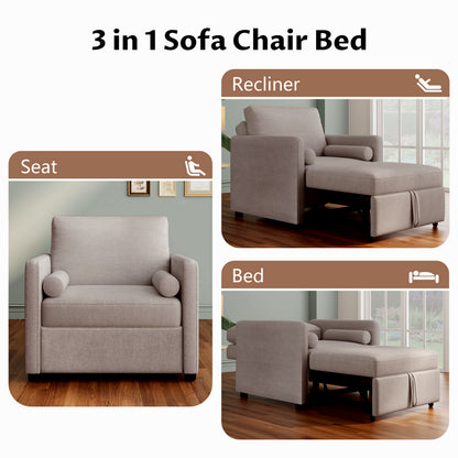 3-in-1 Sleeper Chair Bed Linen Tan