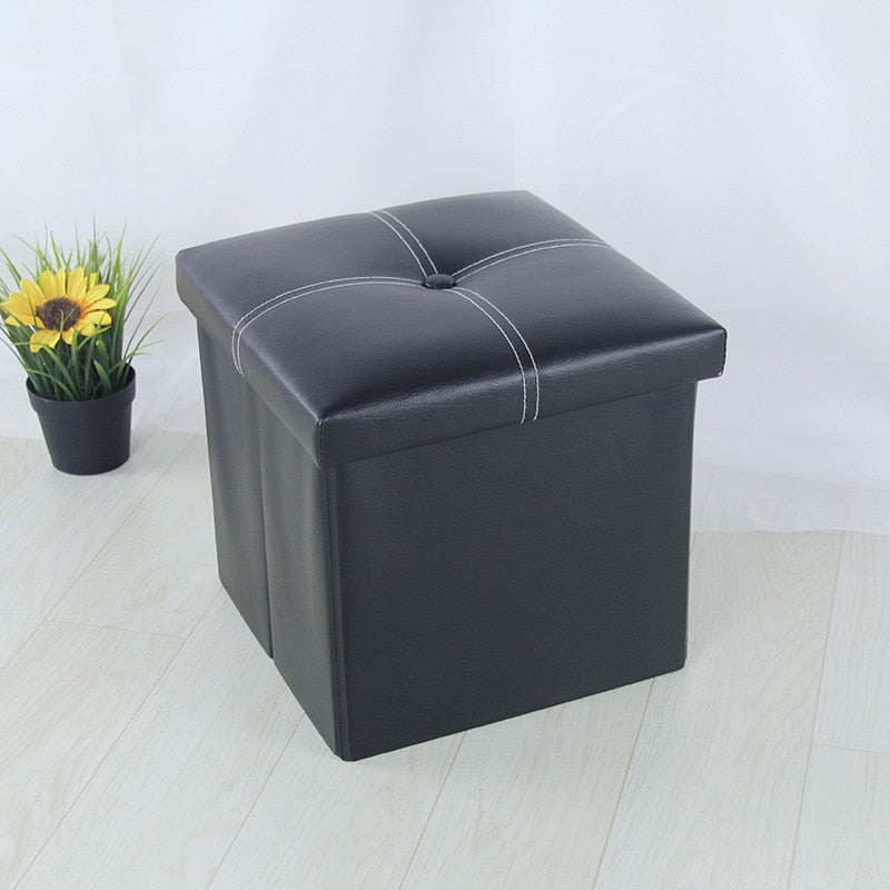 Foldable Ottoman Storage Stool Leather Gray