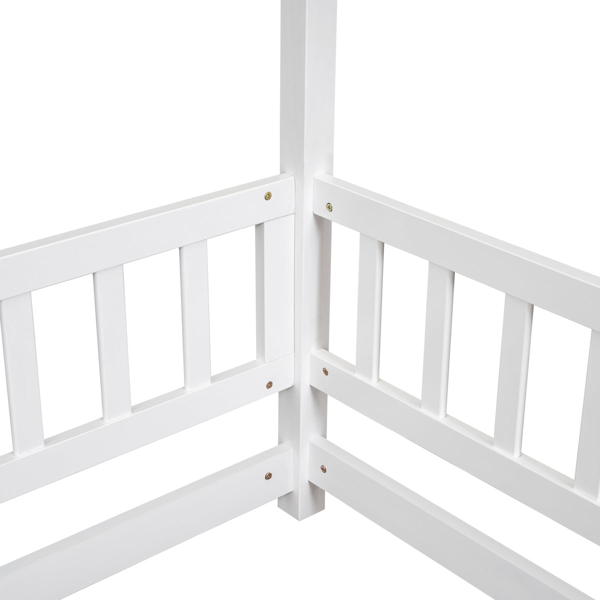 Full Wooden Bed with House Roof Frame White