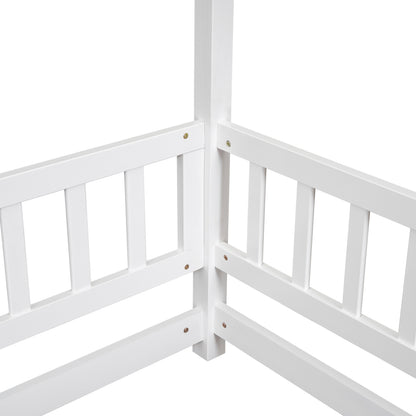 Full Wooden Bed with House Roof Frame White