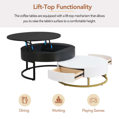 Lift-Top Coffee Tables with Drawers Black