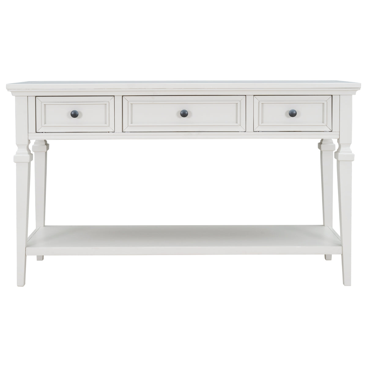White Wood Console Table with Drawers