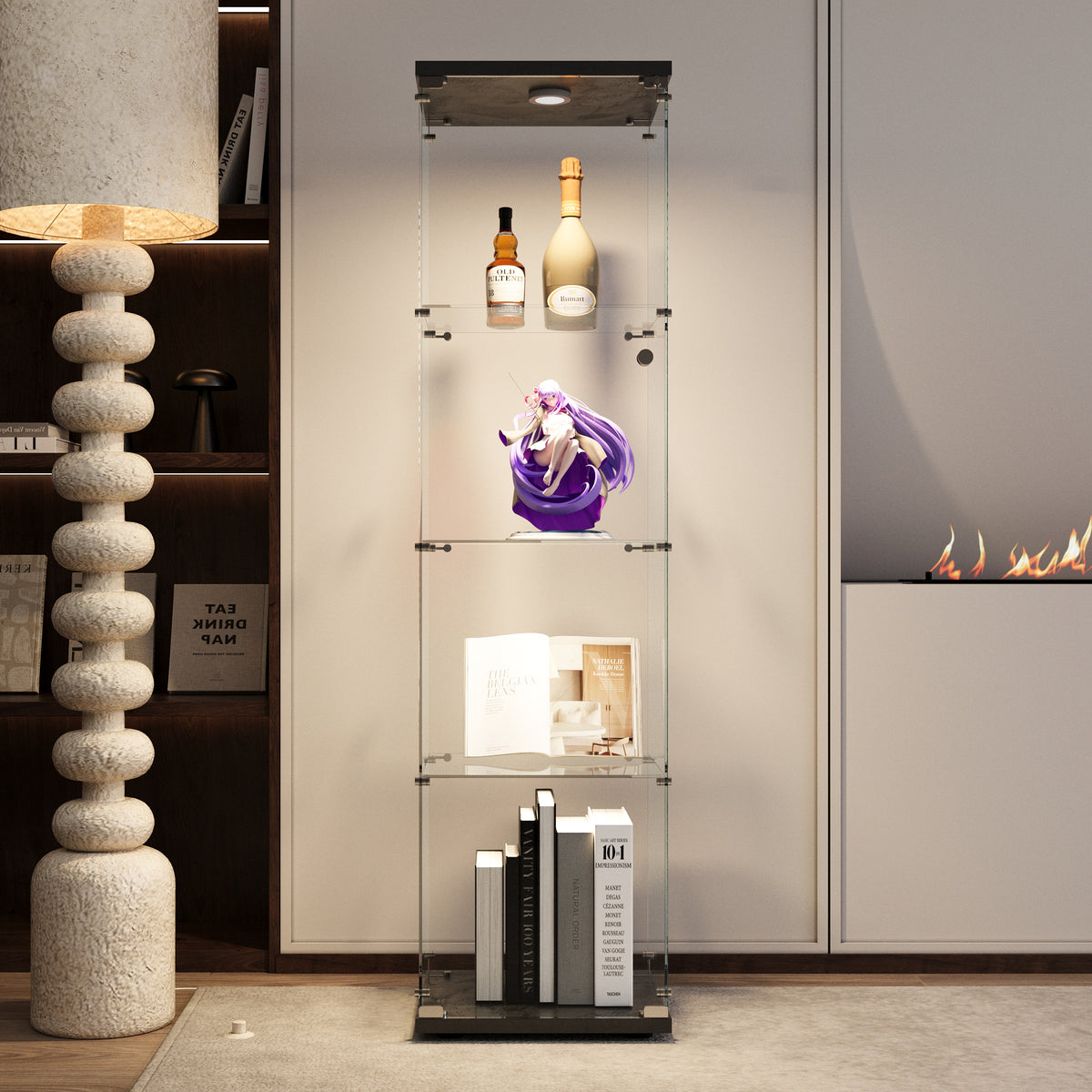 4-Layer LED Glass Display Cabinet Black