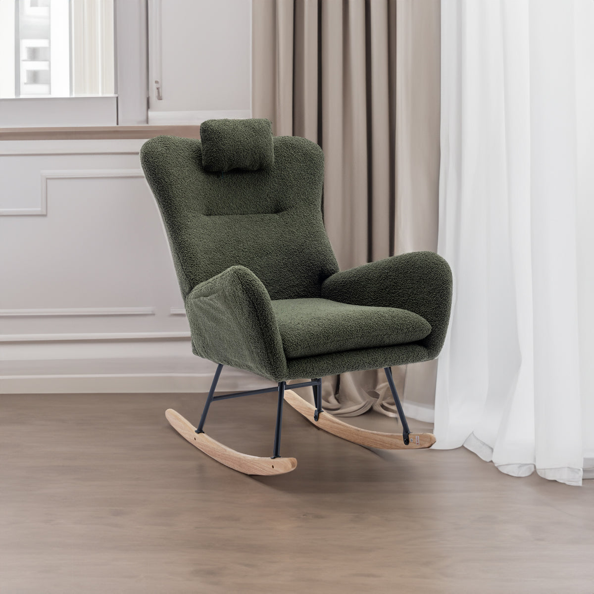 Plush Teddy Rocking Chair – Dark Green