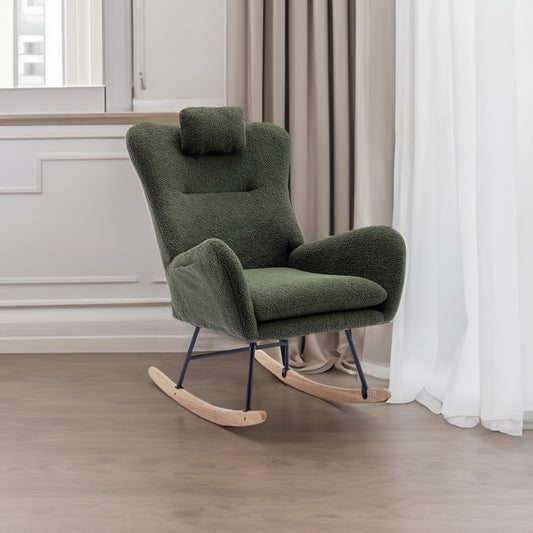 Plush Teddy Rocking Chair – Dark Green