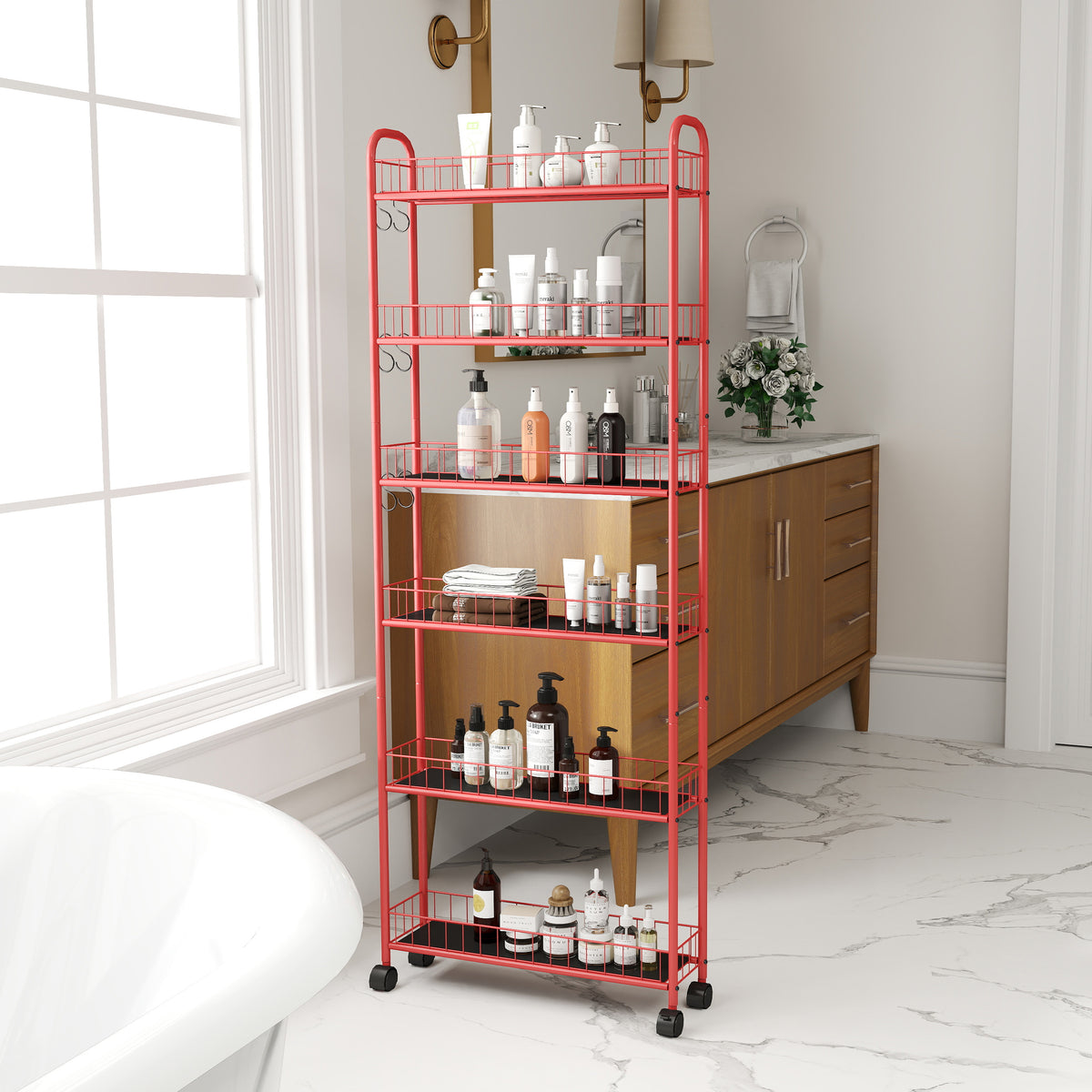 6-Tier Rolling Utility Cart – Red
