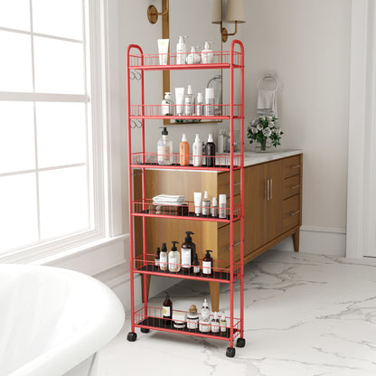 6-Tier Rolling Utility Cart – Red