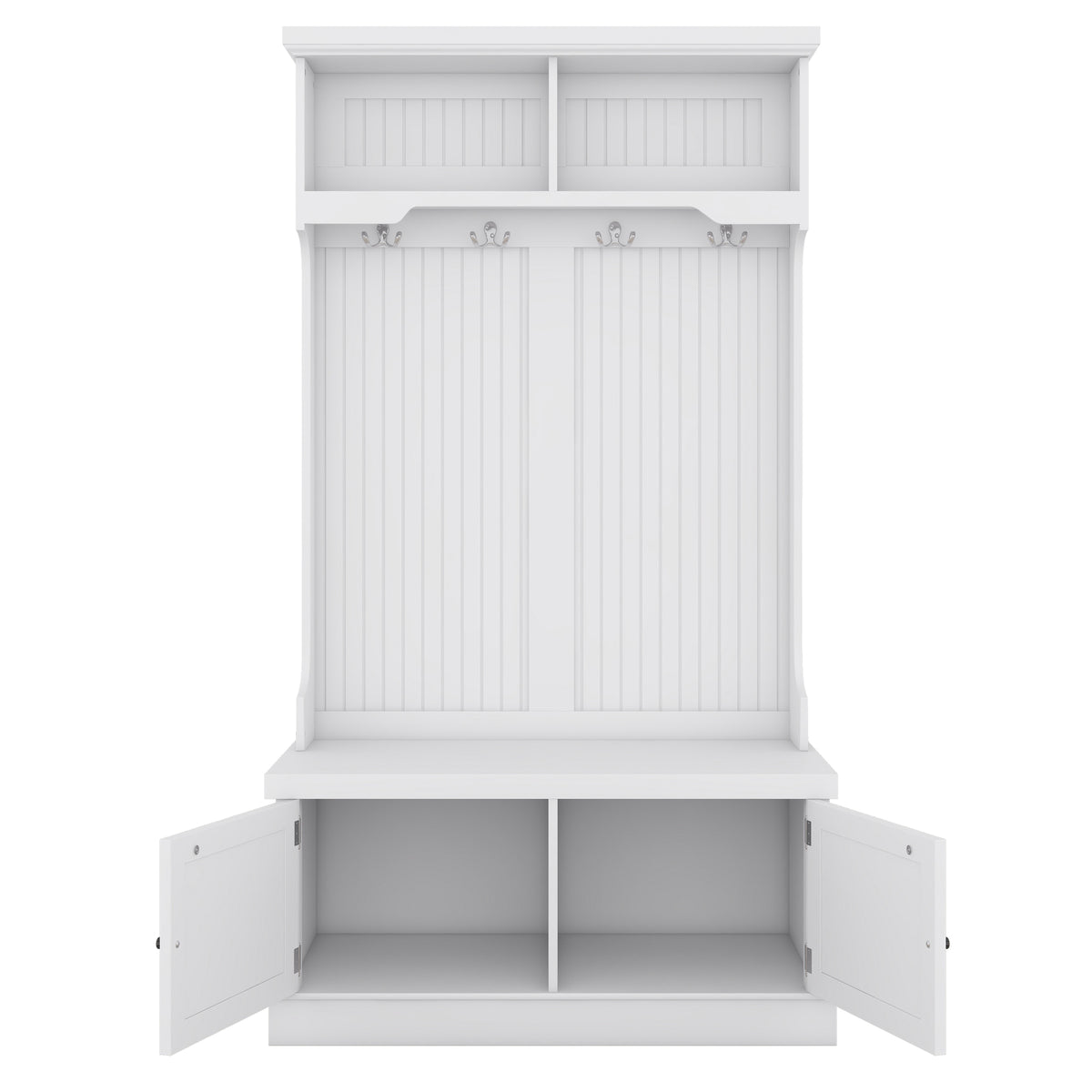White Hall Tree Bench with Coat Hooks