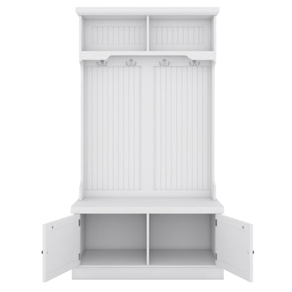 White Hall Tree Bench with Coat Hooks