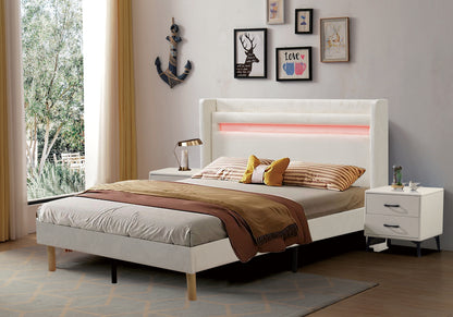 LED Upholstered Bed with Remote-Control Lighting – Queen