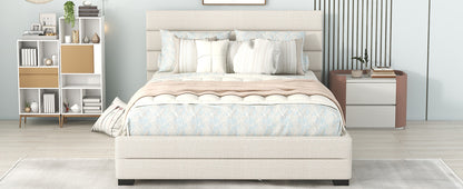 Queen Upholstered Bed with Twin Size Trundle Beige