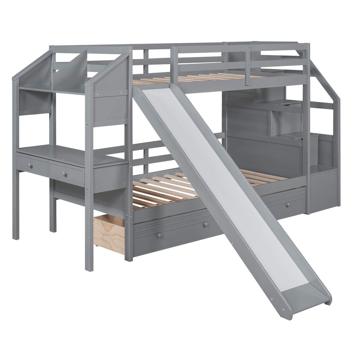 Twin Bunk Bed with Storage Gray
