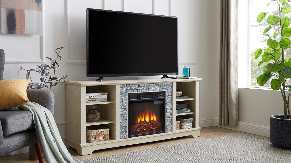60-Inch Electric Fireplace Media Console White