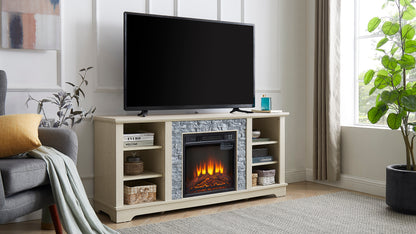 60-Inch Electric Fireplace Media Console White