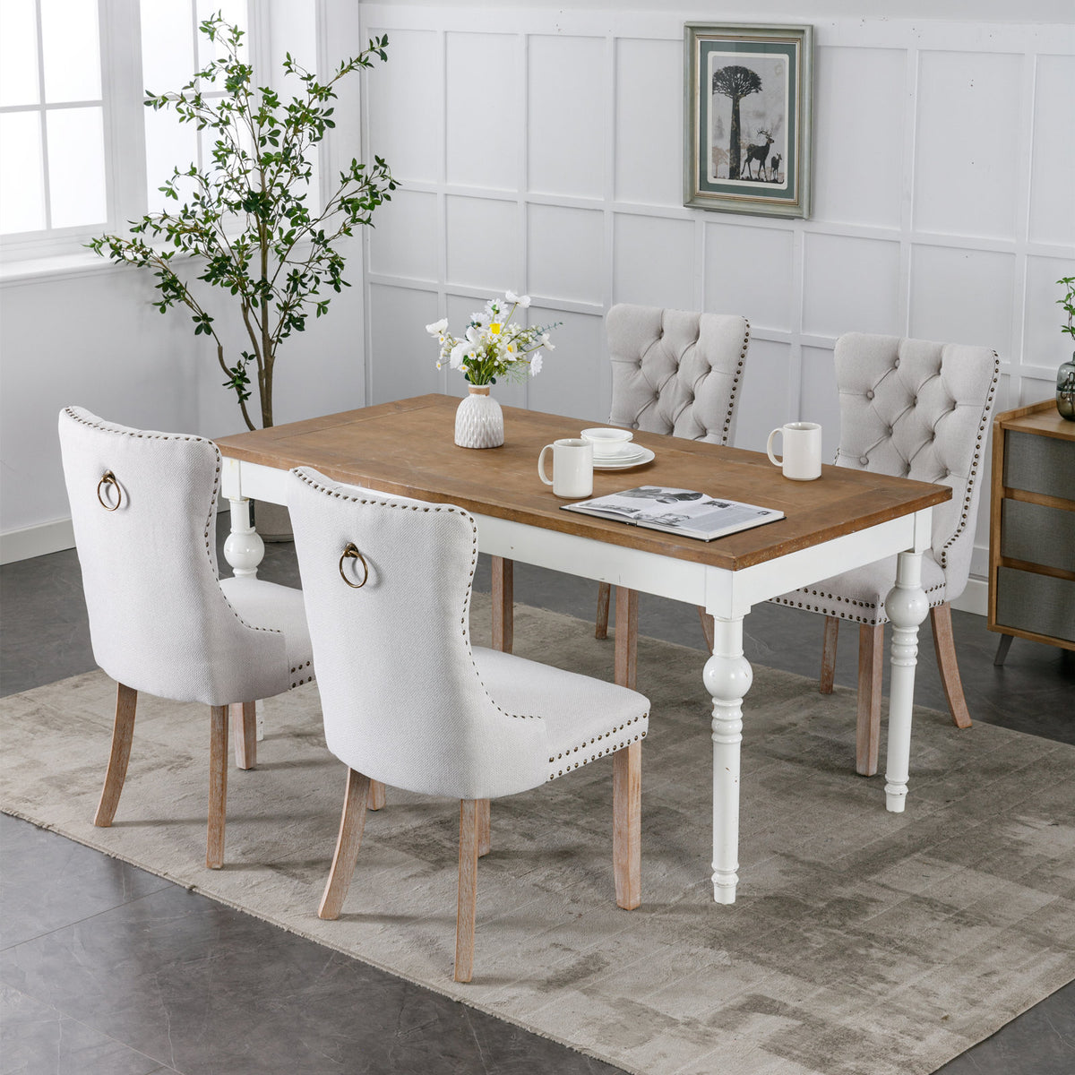 Nikki Tufted Linen Dining Chair Set (2 pcs) – Beige and Gray