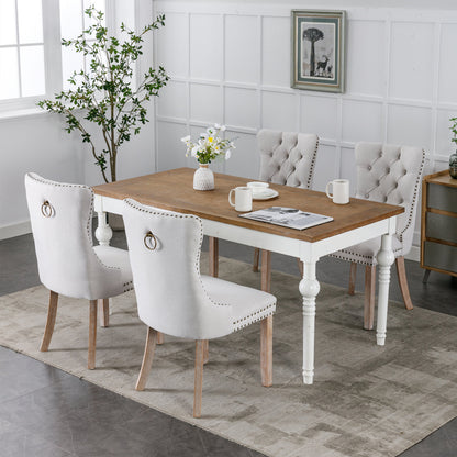 Nikki Tufted Linen Dining Chair Set (2 pcs) – Beige and Gray