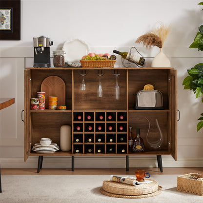 Oak Faux Rattan Wine Cabinet with Removable Shelves