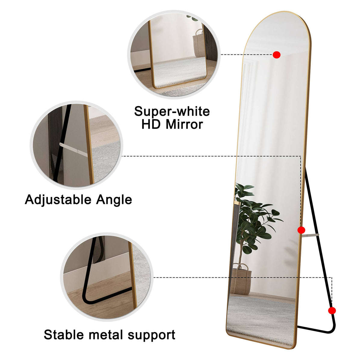 Full-Length Aluminum Alloy Wall Mirror Arched Frame